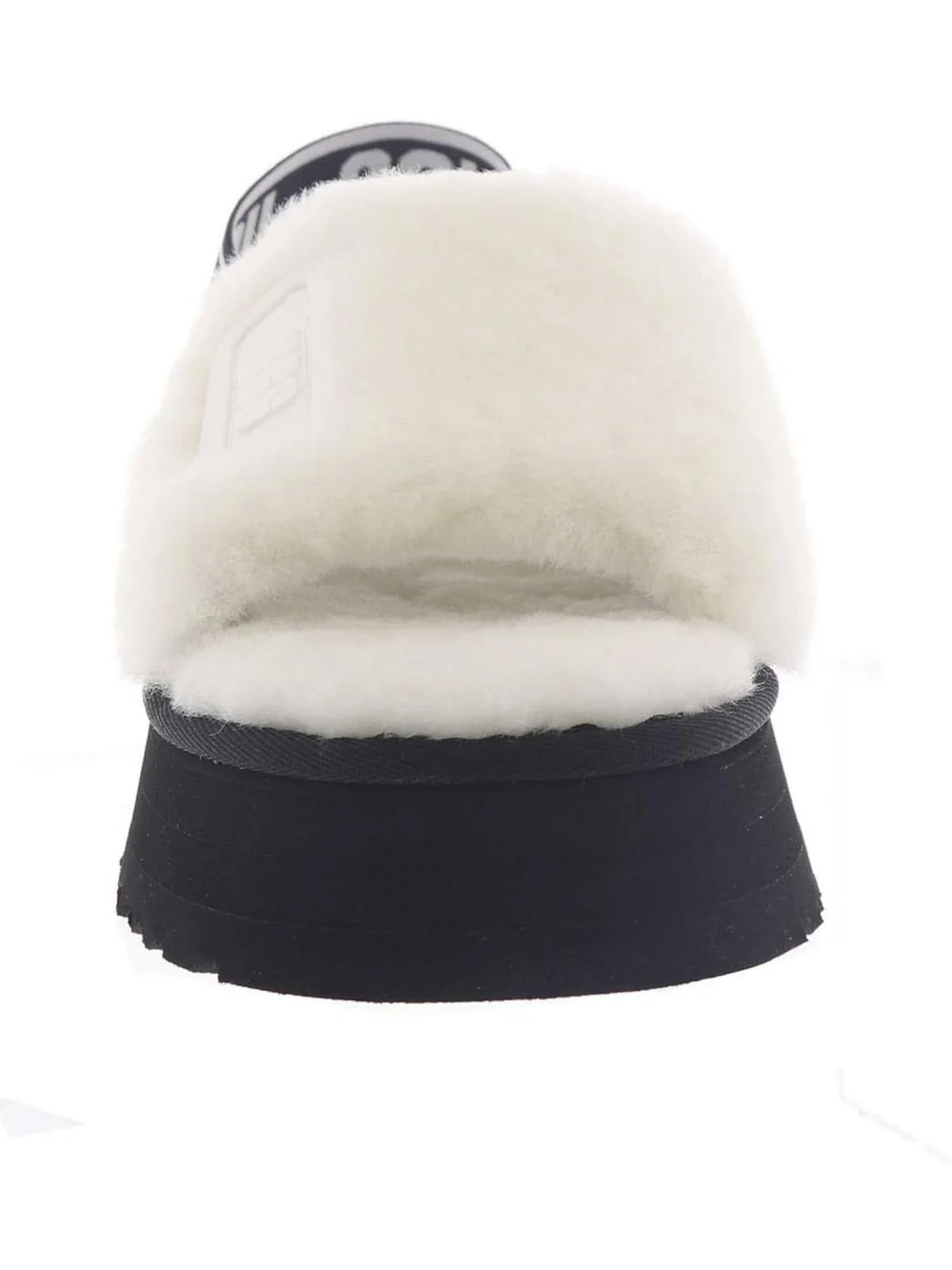 UGG Disco White Fluff Platform Slide Logo Slingback